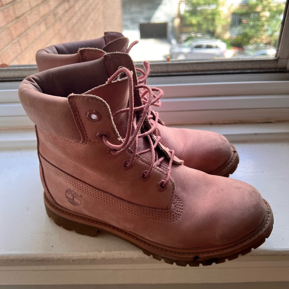 Timberland Pink Boots with Yellow Lining